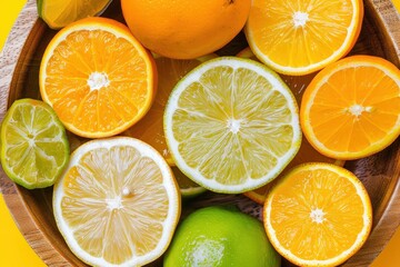 Obraz premium Citrus Fruits in a Wooden Bowl