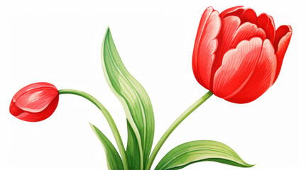 Vibrant watercolor painting of a bright red tulip with smooth gradients and intricate details.