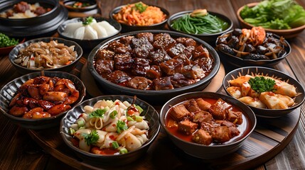 Obraz premium A table full of delicious Chinese food