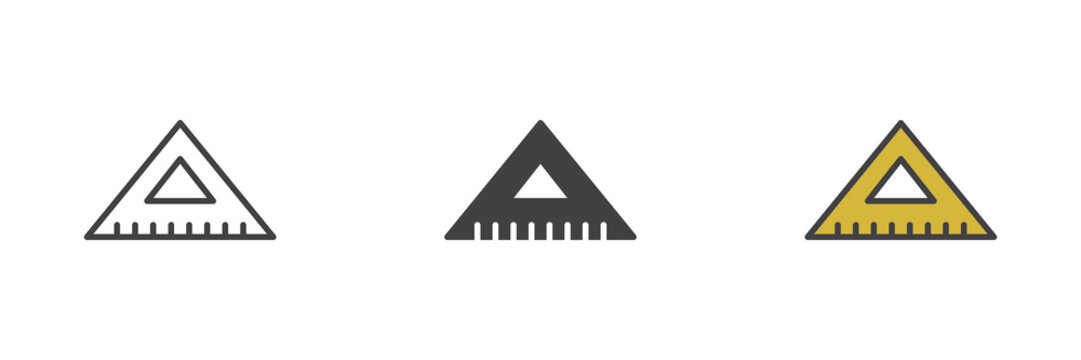 Triangle ruler different style icon set