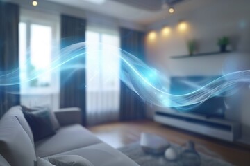 Blue waves of fresh clean air in the apartment. Fresh scent and air filtration effect