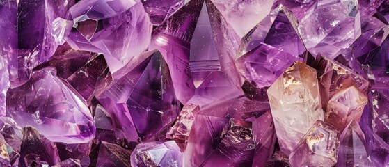 Fototapeta premium Panoramic close-up, high detail scan of amethyst material, Generative AI
