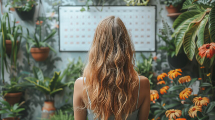 Woman with Schedule in the garden