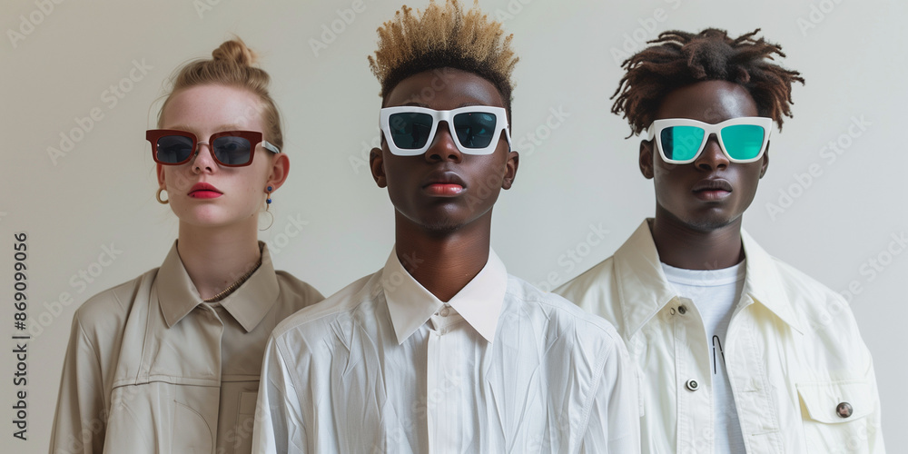 Poster fashion person with sunglasses in studio