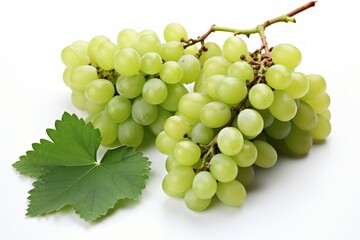 Obraz premium Fresh Green Grapes with Leaf