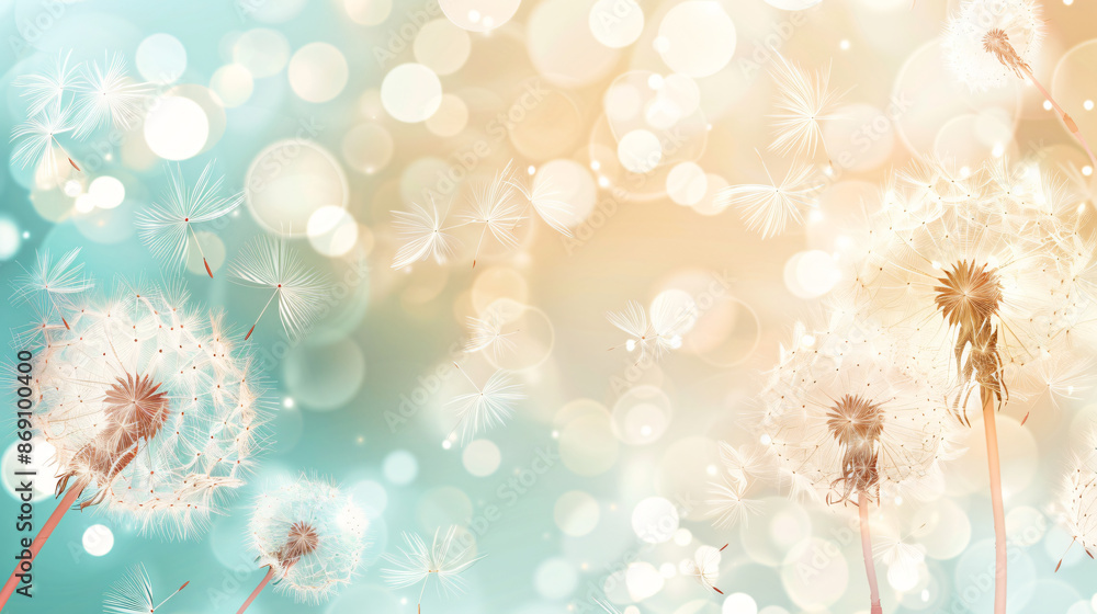 Aufkleber a light background with dandelion seeds blowing in the wind, in the style of a vector illustration, 