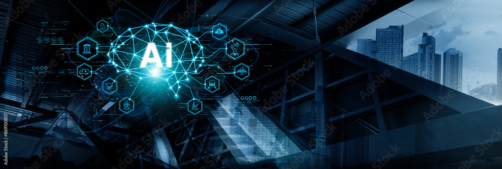 Aufkleber Smart city of Ai, Business and artificial intelligence technology smart transformant and business development  with Communication network on global connected. Data exchange and Deep learning of Ai.