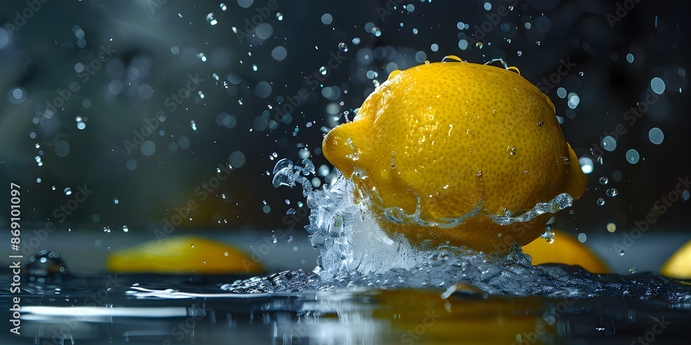 Poster a lemon being dropped into water creating a refreshing citrus splash. concept citrus splash, refresh