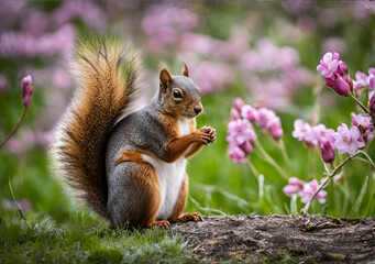 Squirrel in a Field of Flowers
