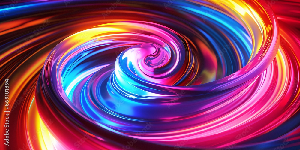 Wall mural abstract background with colorful neon shapes and glowing light effects, forming an elegant spiral pattern. - Wall murals