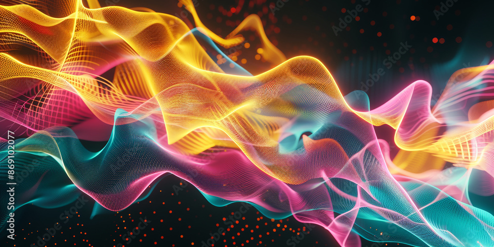 Poster abstract background with colorful shapes and glowing lines, creating an immersive experience for the