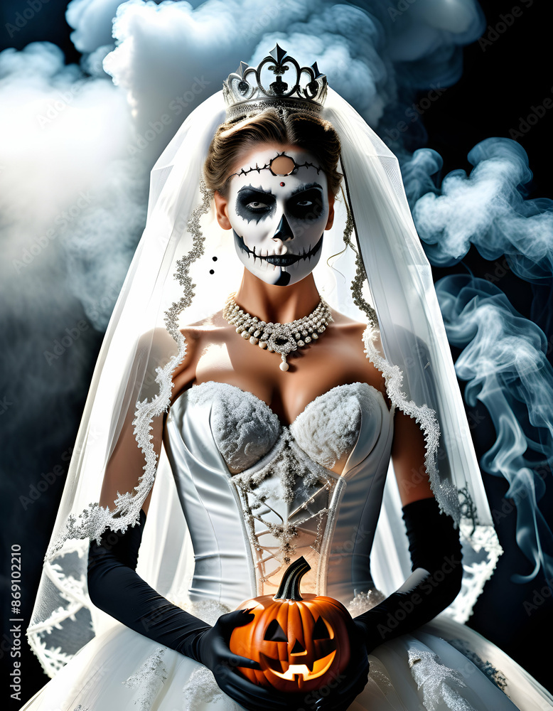 Wall mural portrait of a woman with makeup halloween bride