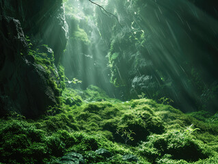 Obraz premium nature background moss macro with morning light 