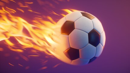 Naklejka premium 3D illustration of a soccer ball on fire flying through the air.