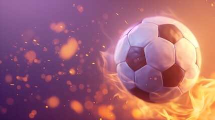 Fototapeta premium 3D illustration of a soccer ball engulfed in flames, burning bright with passion.