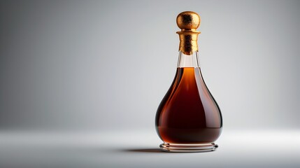 Artfully Crafted Brandy Bottle with Gleaming Golden Cap on Pristine White Studio Background