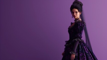 Naklejka premium Renaissance Inspired Ball Gown on Regal Purple Background