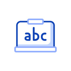 Vector icon of school white magnetic board with letters of the English alphabet. Flip chart for school lessons, presentations, reports, meetings. Can be used for educational purposes, demonstrations