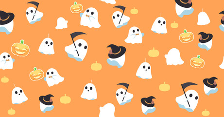 seamless pattern with ghosts and pumpkin