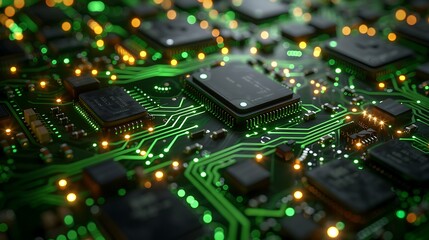 Obraz premium Futuristic Technology Circuit Board with Glowing Lights