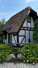  Immerse yourself in the cultural heritage of an ethno village with this captivating photograph of an old retro house. 