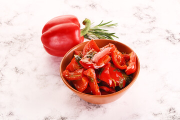 Pickled red bell pepper in the bowl