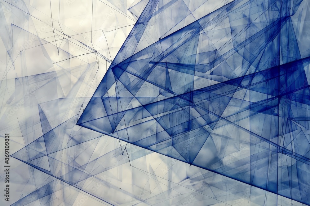 Poster intricate blue abstract composition featuring intersecting lines and geometric shapes, abstract comp