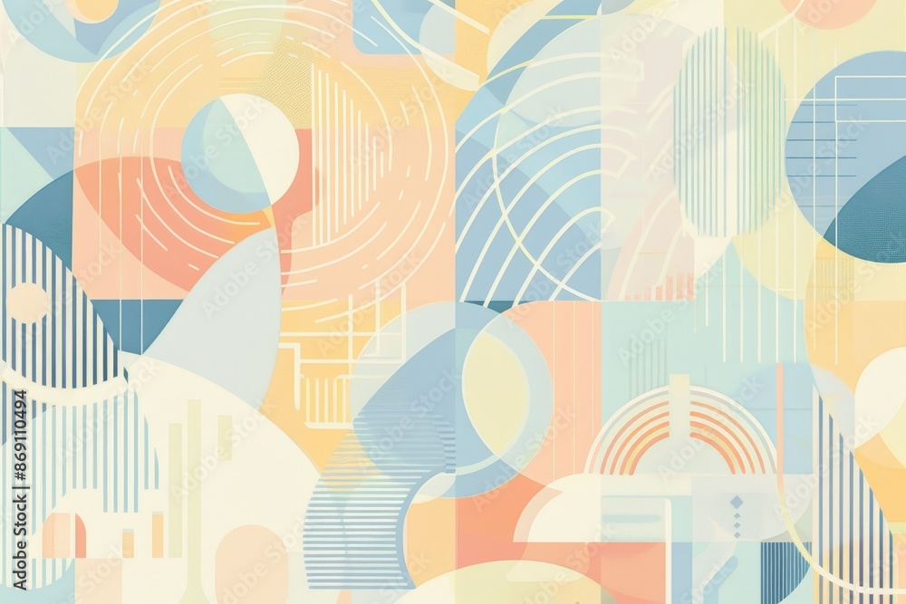 Poster pastel circles and lines create a vibrant and dynamic abstract background, abstract geometric patter