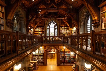 Obraz premium Old library interior. Historical architecture landmark. Ancient books and education. Study culture in Dublin. Art hall and shelves, European travel. University research, famous
