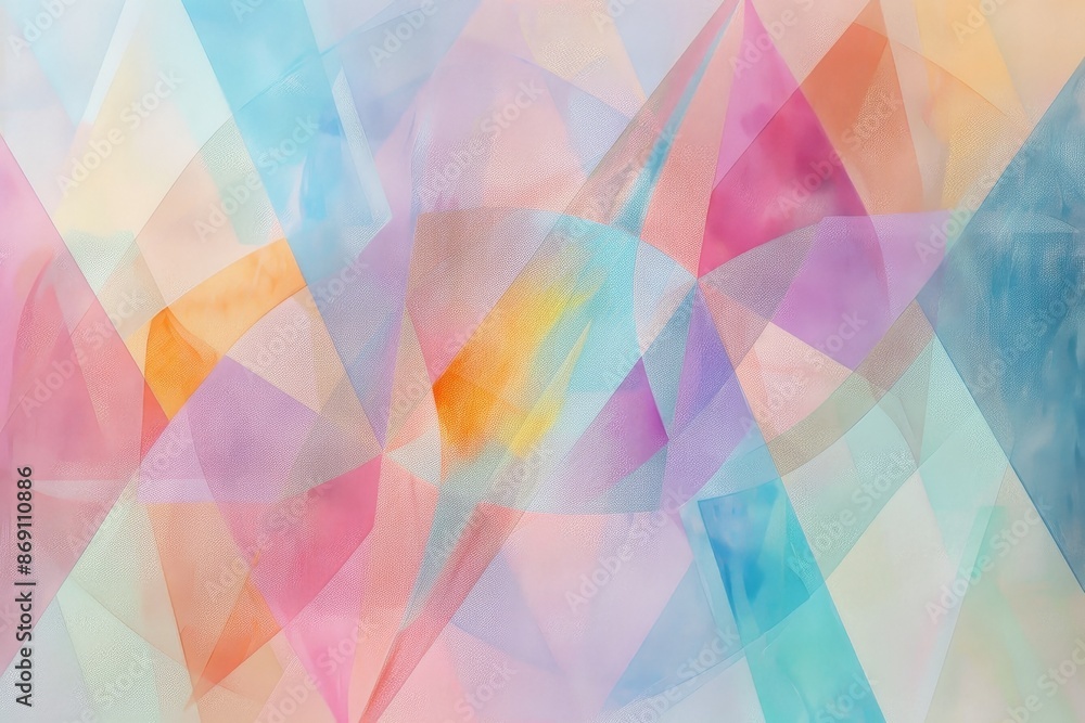 Poster a painting featuring a multicolored abstract design with geometric patterns in pastel colors, abstra