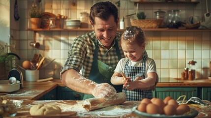 Father and Child Baking