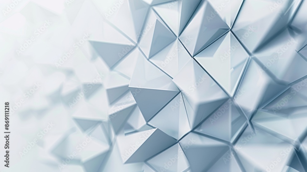 Poster a close-up photograph of a geometric polygon triangle pattern against a soft whitegray background. t