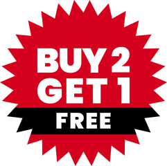 Buy 2 Get 1 Free E-Commerce Sales Label Button Offer Tags & Design Marketing Symbol Vector Illustration