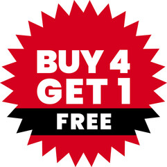 Buy 4 Get 1 Free E-Commerce Sales Label Button Offer Tags & Design Marketing Symbol Vector Illustration