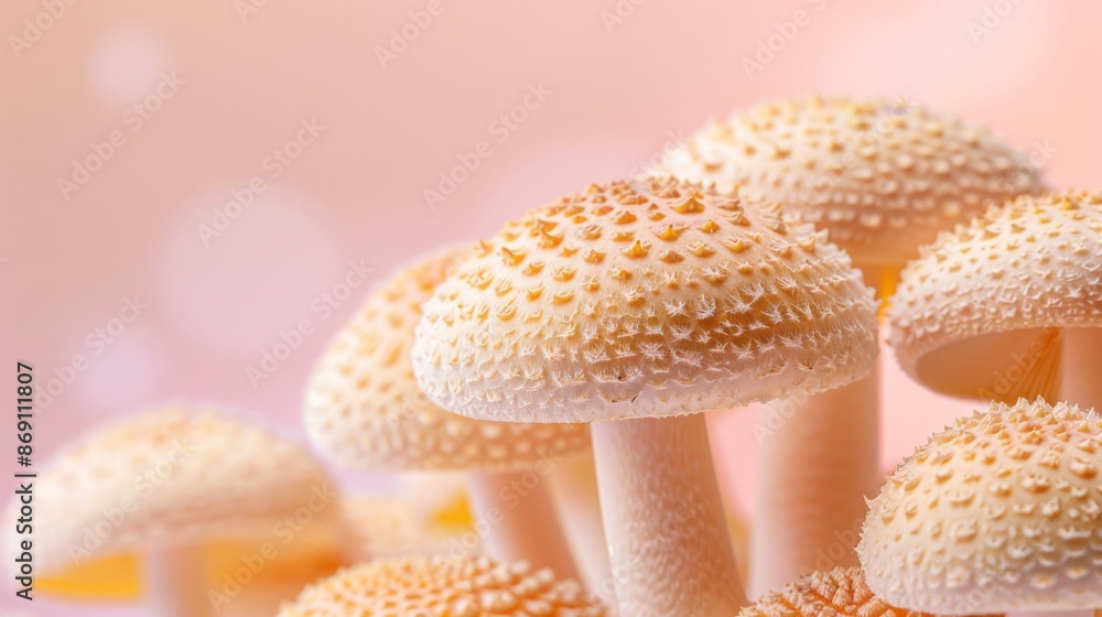 Poster a close-up image showcasing the unique texture and earthy tones of nameko mushrooms. the image featu