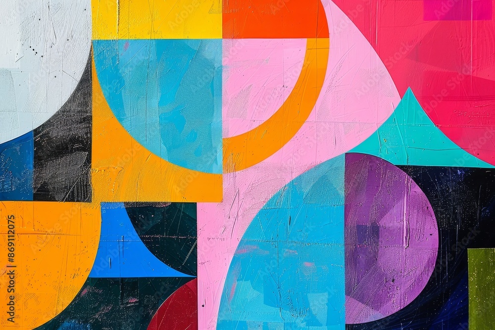 Wall mural abstract painting featuring vivid colors and geometric shapes in a dynamic composition, abstract geo