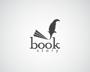 creative feather pen with half a book next to it, logo