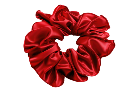 A stack red silk sucrunchie isolated on transparent background - Powered by Adobe