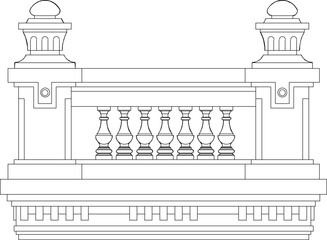 Sketch vector illustration design drawing of old classic vintage European style balcony railing