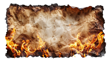 Burning, crumpled sheet of old paper, cut out