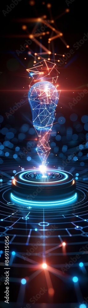 Poster futuristic digital lightbulb hologram representing innovation and technology, illuminating connectio