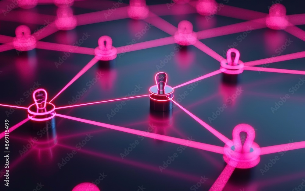 Poster futuristic network connections concept with glowing nodes and connecting lines, symbolizing communic