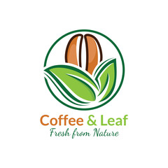 Coffee and Leaf combination logo design. Modern natural fresh coffee symbol. Vector logo illustration.