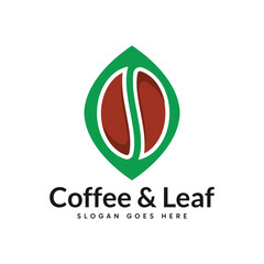 Coffee and Leaf combination logo design. Modern natural fresh coffee symbol. Vector logo illustration.