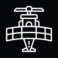 White Outline Satellite Icon on Black Background