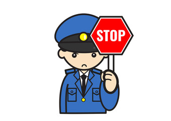 ストップの札を持った男性警官