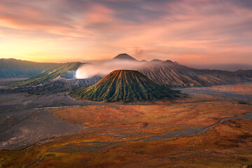 Beautiful sunrise at Tengger volcanic chain with smoking Bromo mount and the colorful Batok mount, Bromo - Tengger Semeru National Park, East Java, Indonesia © cittadinodelmondo