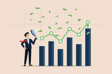 Financial market, money management analysis, business economic growth, stock exchange market report concept, businessman investor analyzing financial charts.