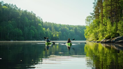 Obraz premium The kayakers on tranquil lake