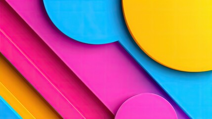 Obraz premium Abstract background with geometric shapes in bright colors of yellow, blue, and pink. Perfect for modern and vibrant design projects.